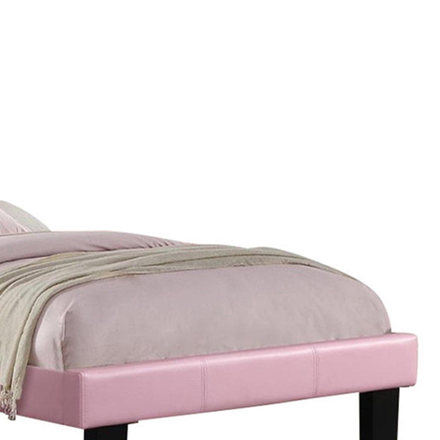 Silky And Sheeny Wooden Full Bed With Pink PU Tufted Head Board, Pink Finish - Image 4