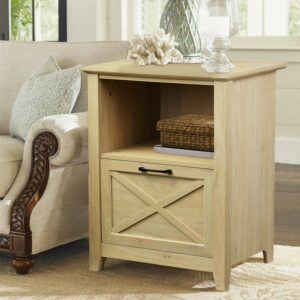 TrumanPick 30"H End Table Farmhouse Design with Drawer Rustic Wood Nightstand, Light Osk