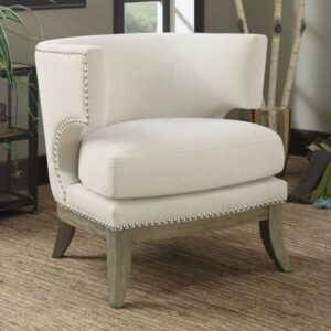 Benzara Luxuriously Styled Transitional Wood & Fabric Accent Chair in White