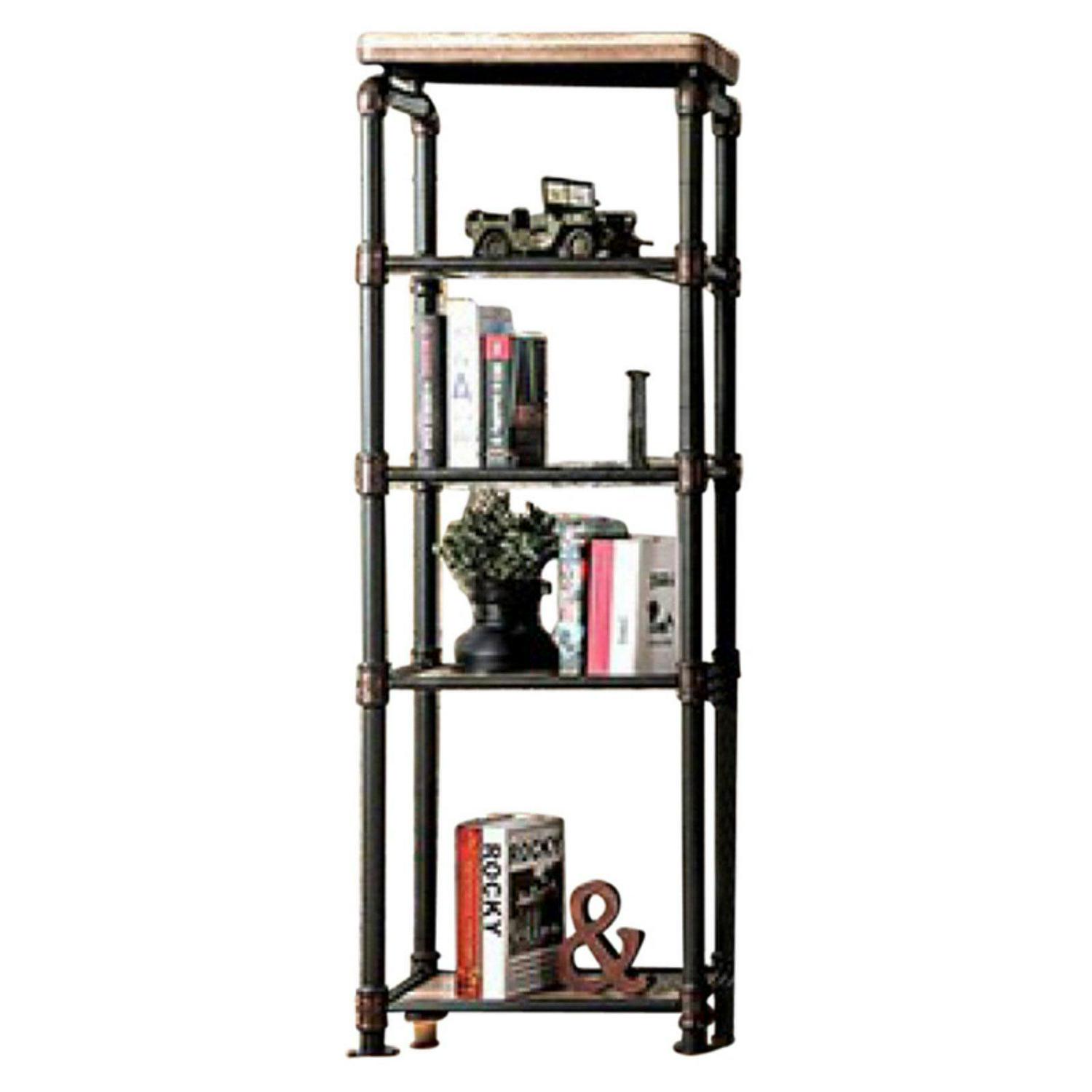Benzara Industrial Style Pier Cabinet with Metal Pipe Design Frame, Antique Black-Color:Antiqued Black