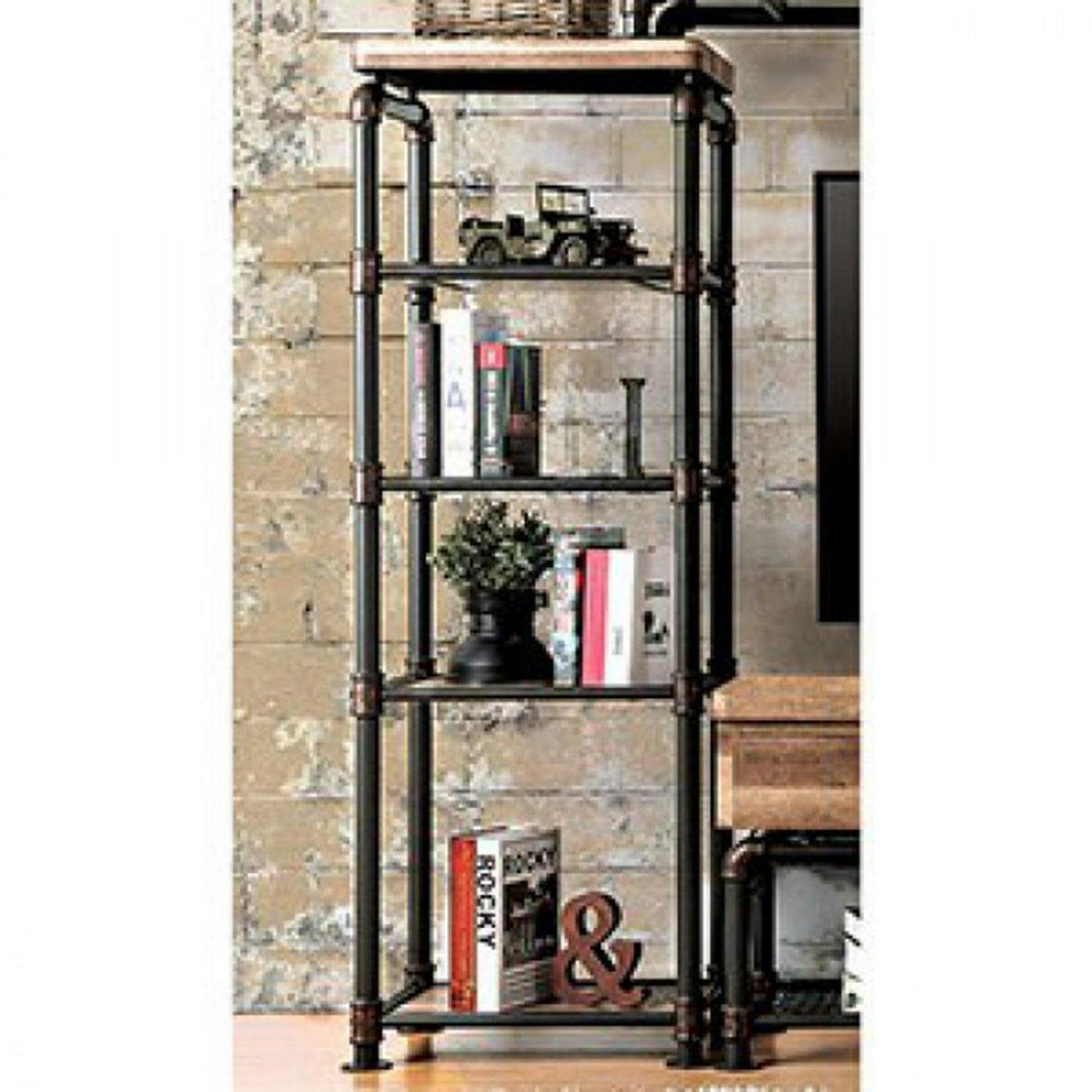 Benzara Industrial Style Pier Cabinet with Metal Pipe Design Frame, Antique Black-Color:Antiqued Black - Image 2