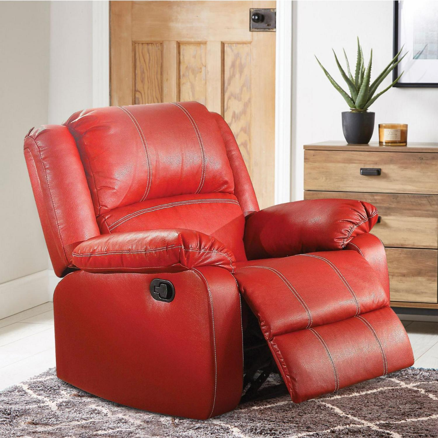 40 Inch Metal Rocker Recliner Chair-Contoured Seat-Red - Image 6