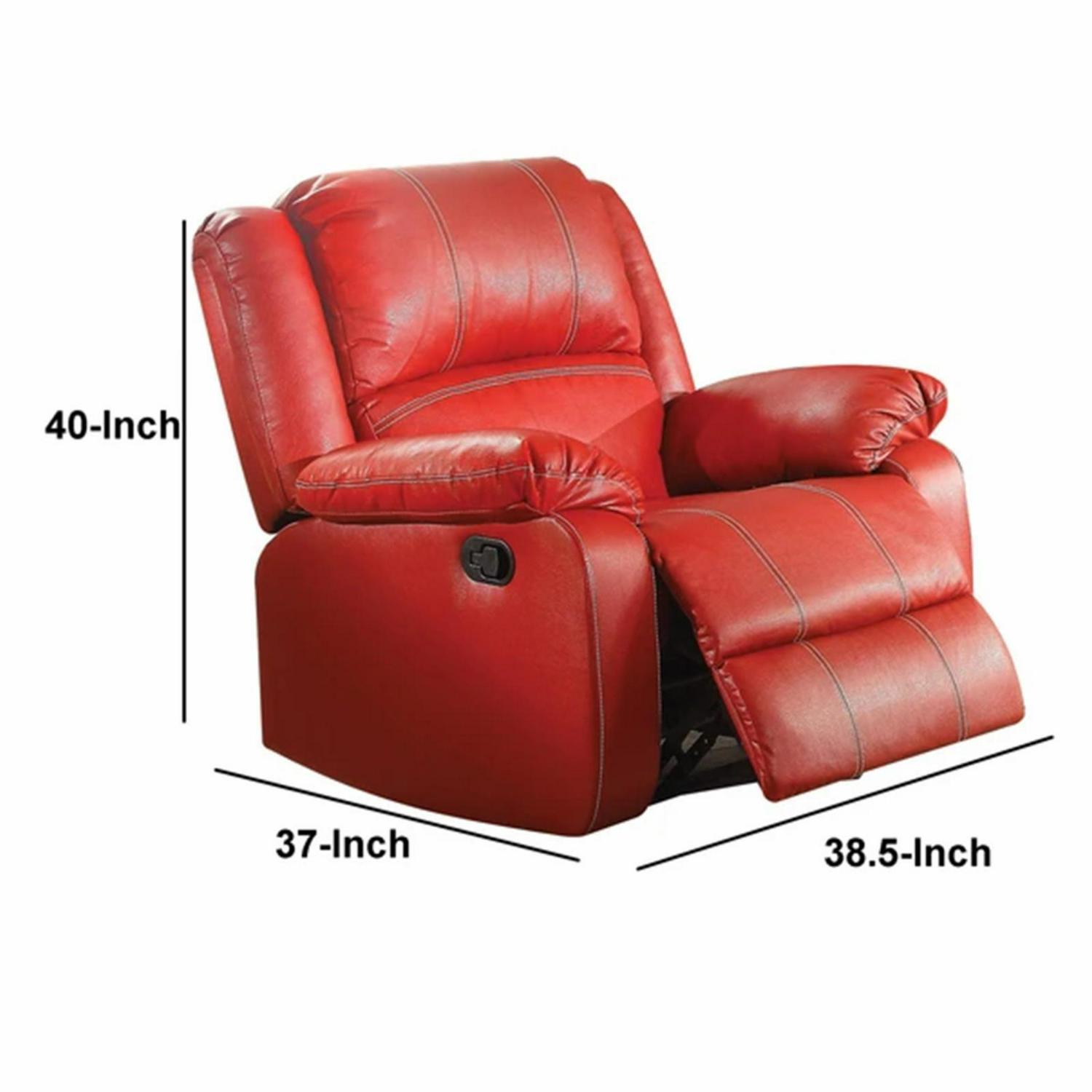 40 Inch Metal Rocker Recliner Chair-Contoured Seat-Red - Image 4