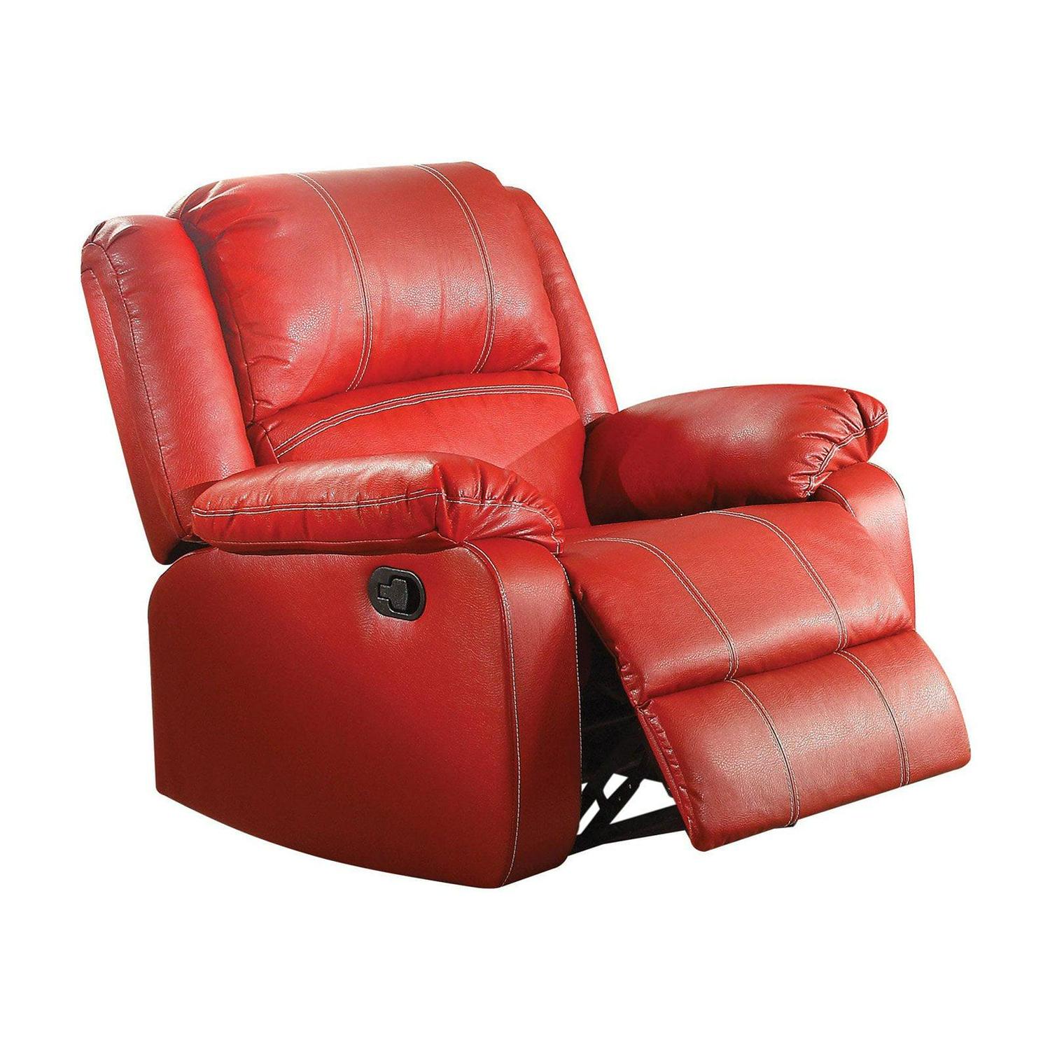 40 Inch Metal Rocker Recliner Chair-Contoured Seat-Red