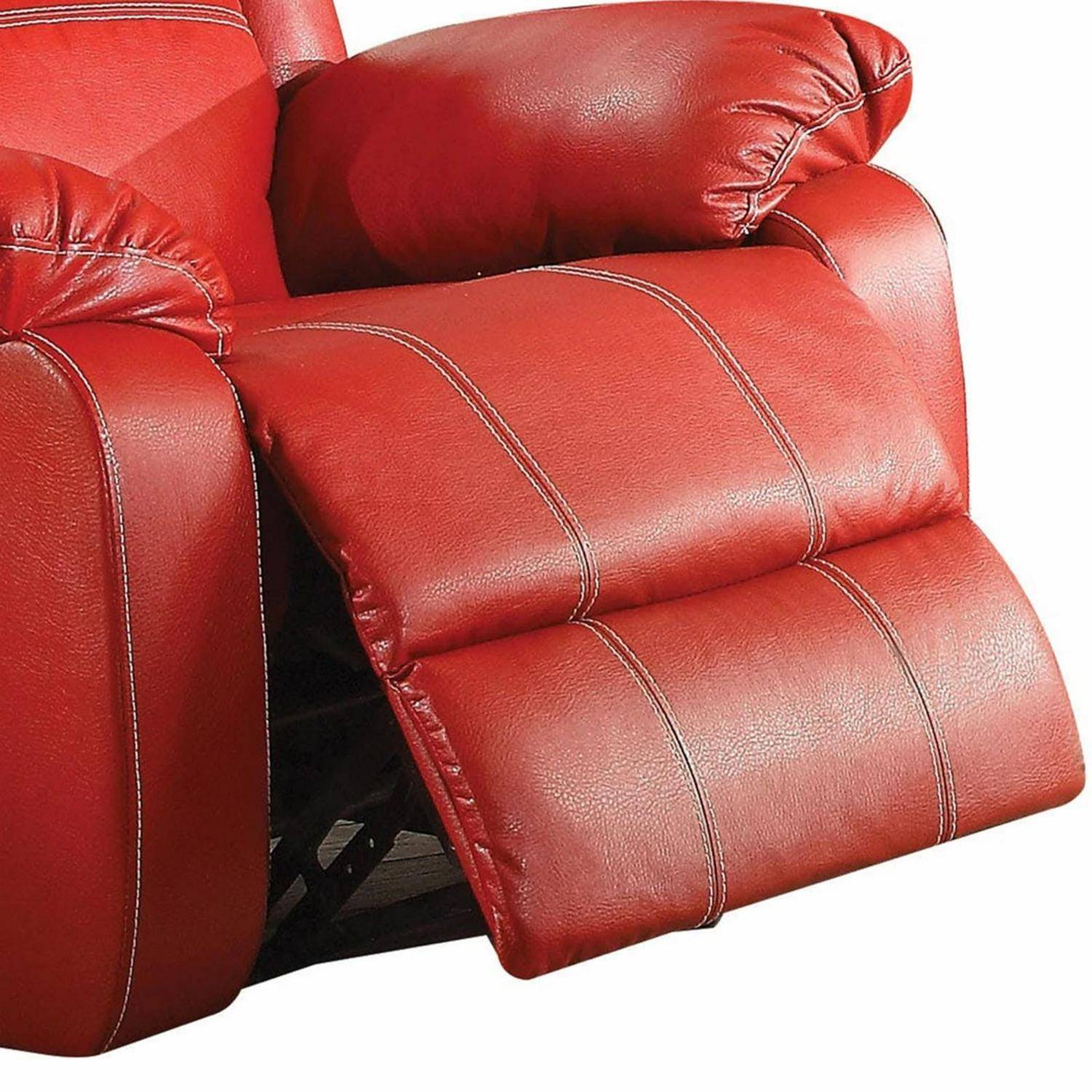40 Inch Metal Rocker Recliner Chair-Contoured Seat-Red - Image 2