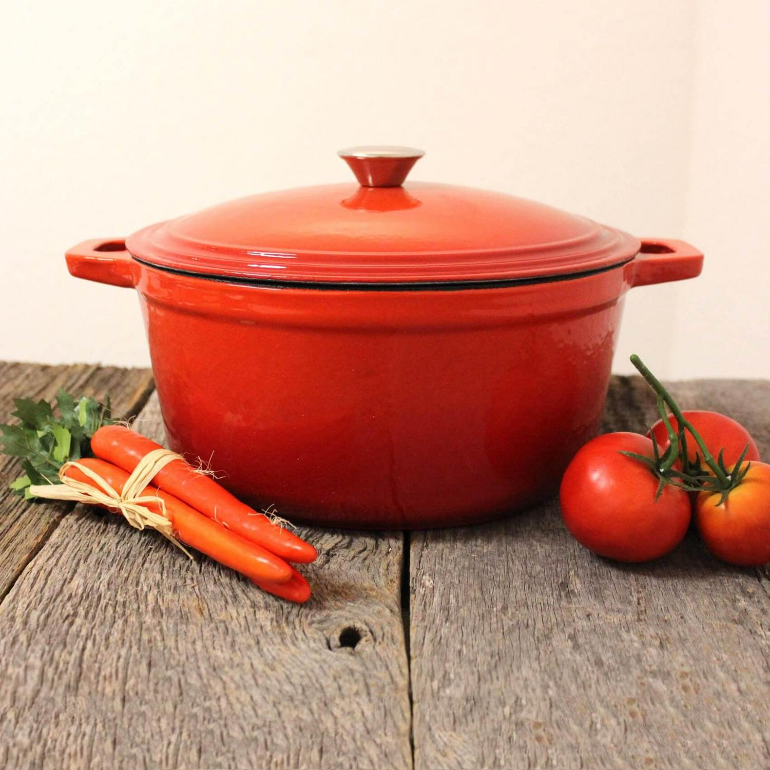 BergHOFF Neo Cast Iron 7qt. Round Dutch Oven 11" with Lid, Orange - Image 2