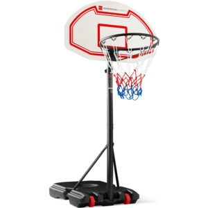 Best Choice Products Kids Height-Adjustable Basketball Hoop, Portable Backboard System w/ 2 Wheels - Red/White