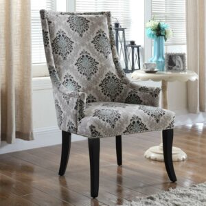 Best Master Adelmo Floral Pattern Fabric Upholstered Accent Chair in Natural