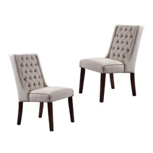 Best Master Newport Tufted Back Wood Dining Side Chair in Beige (Set of 2)