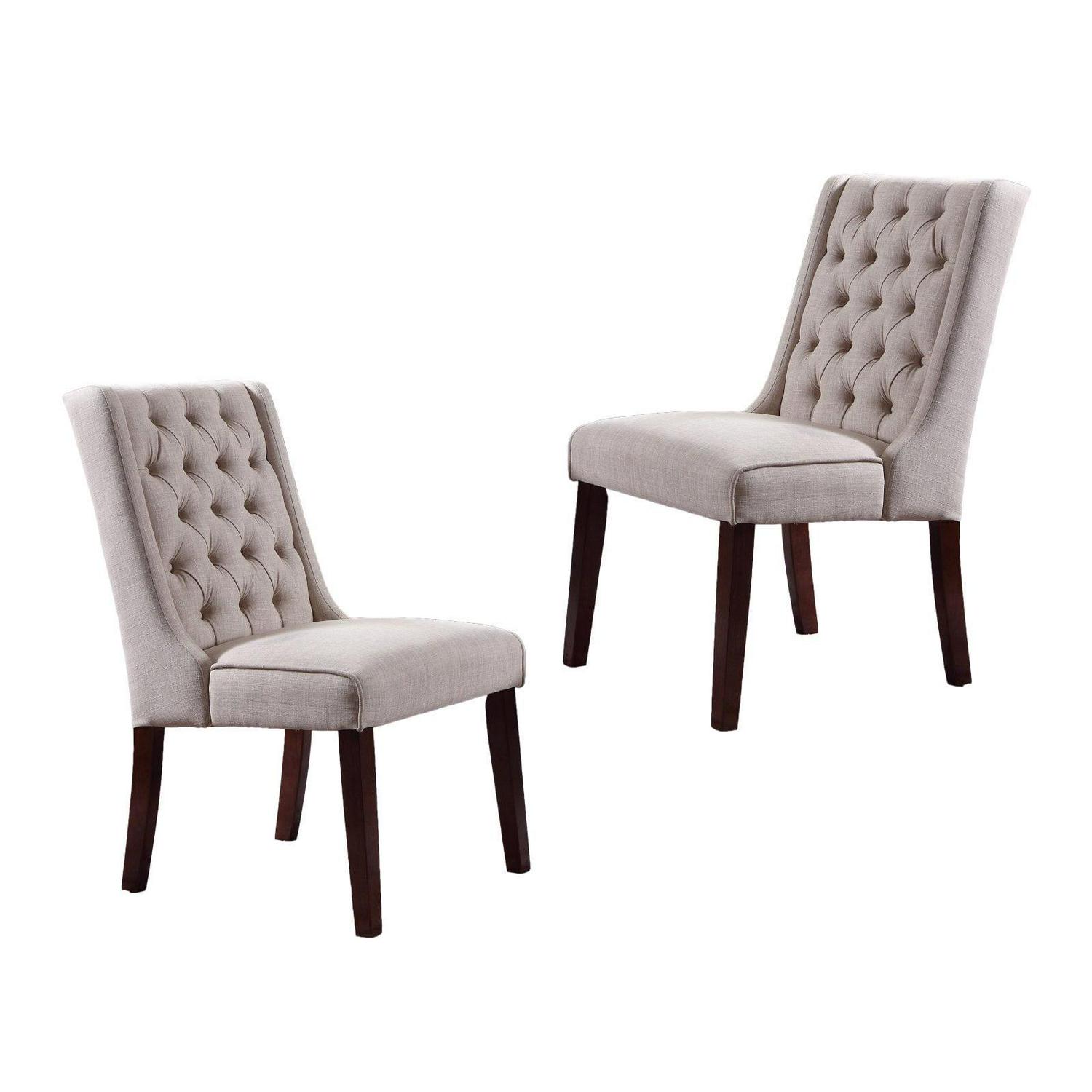 Best Master Newport Tufted Back Wood Dining Side Chair in Beige (Set of 2)