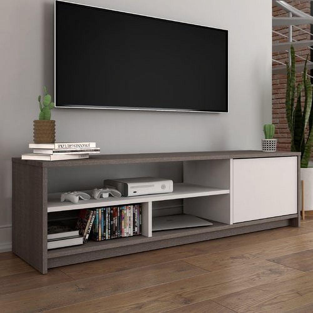 Bestar Small Space TV Stand For 60" TVs, 15-1/8"H x 53-1/2"W x 14-1/2"D, Bark Gray/White