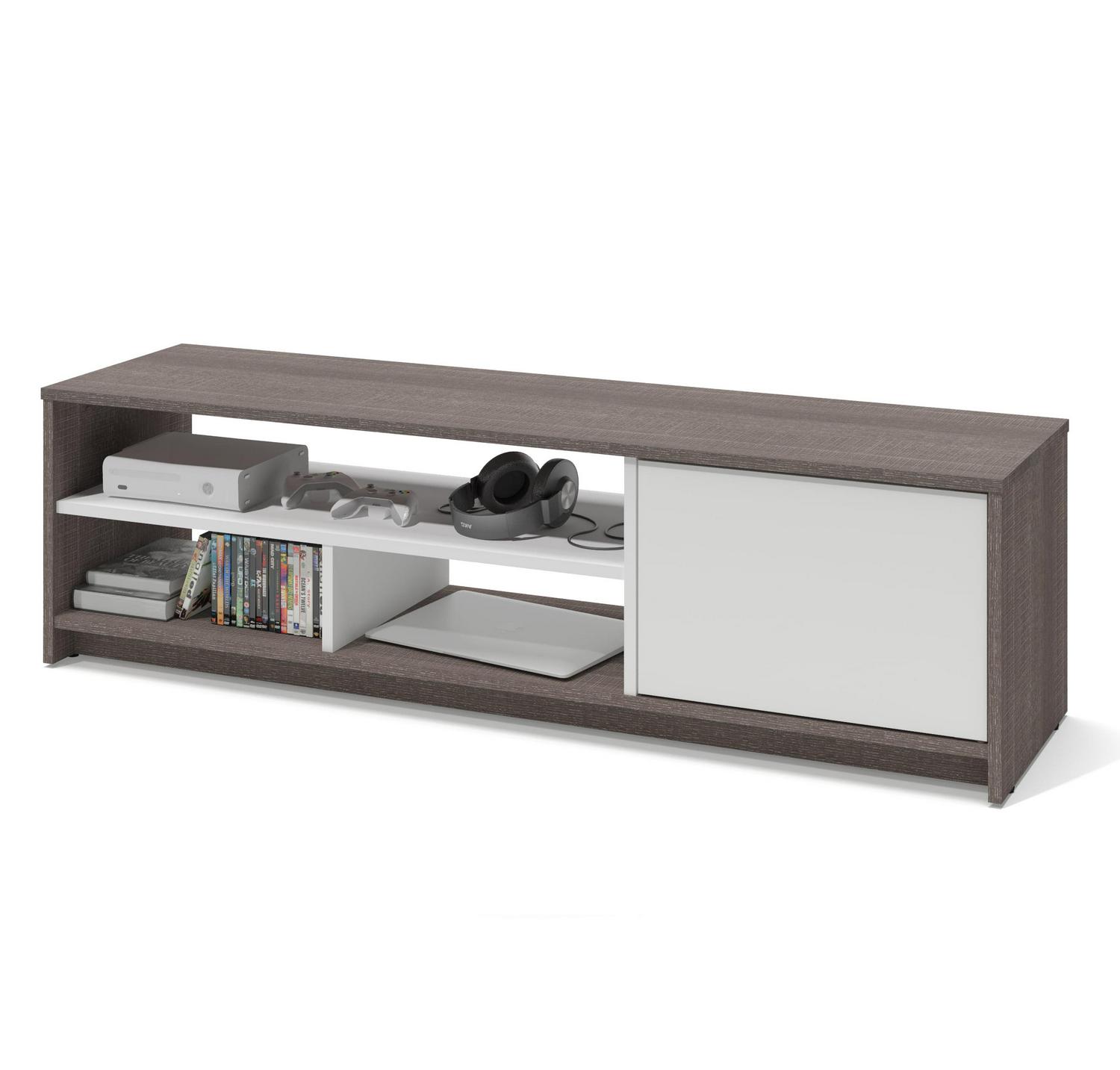 Bestar Small Space TV Stand For 60" TVs, 15-1/8"H x 53-1/2"W x 14-1/2"D, Bark Gray/White - Image 2