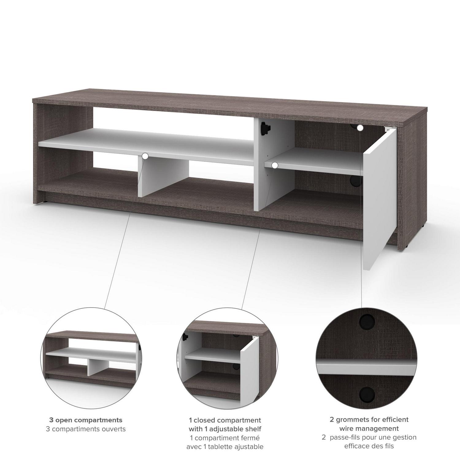 Bestar Small Space TV Stand For 60" TVs, 15-1/8"H x 53-1/2"W x 14-1/2"D, Bark Gray/White - Image 5