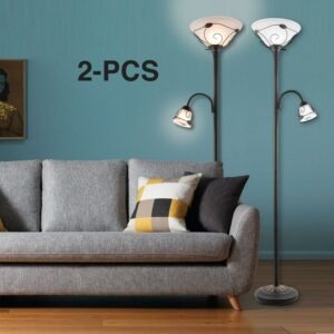 Bestco 71" Glass Torchiere Floor Lamps with Adjustable Side Reading Light 2 Pcs
