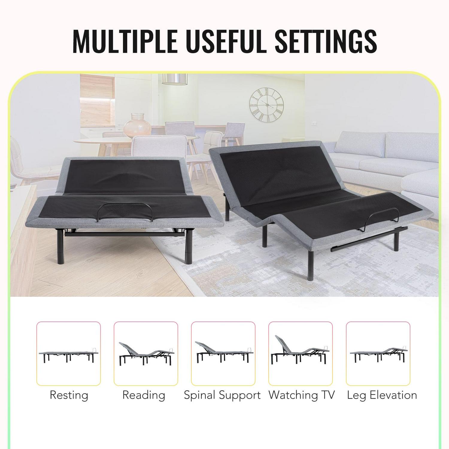 Bestco Motorized Queen Size Bed Frame with Remote Control, USB Ports and Massage - Image 10