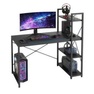 Bestier 47 Inch Computer Desk - Reversible Home Office Table Sturdy Workstation with 4-Tier Shelves, Carbon Fiber