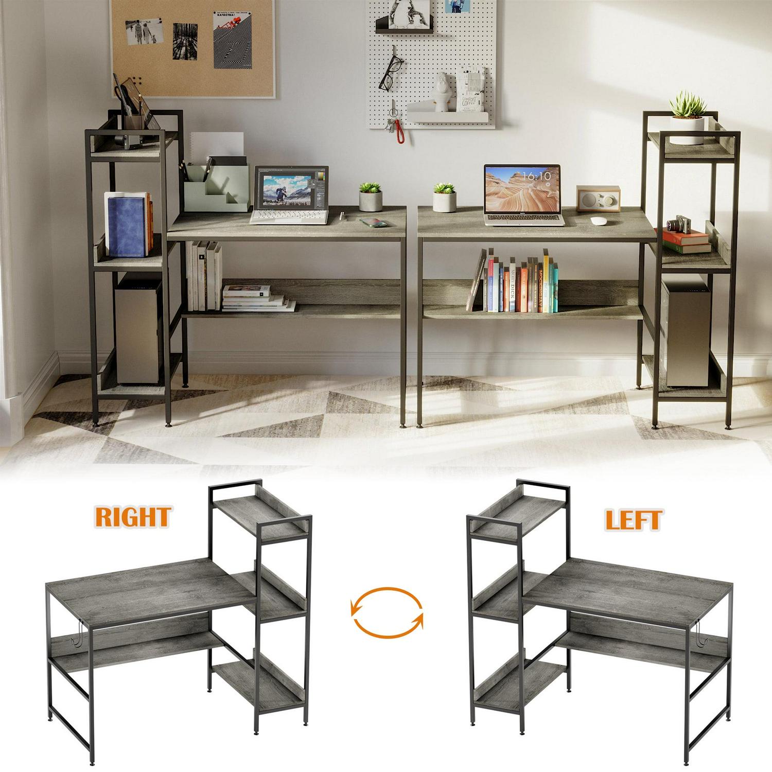 Bestier 47 Inch Computer Desk with Under Desk and Side Storage Shelves in Grey - Image 5