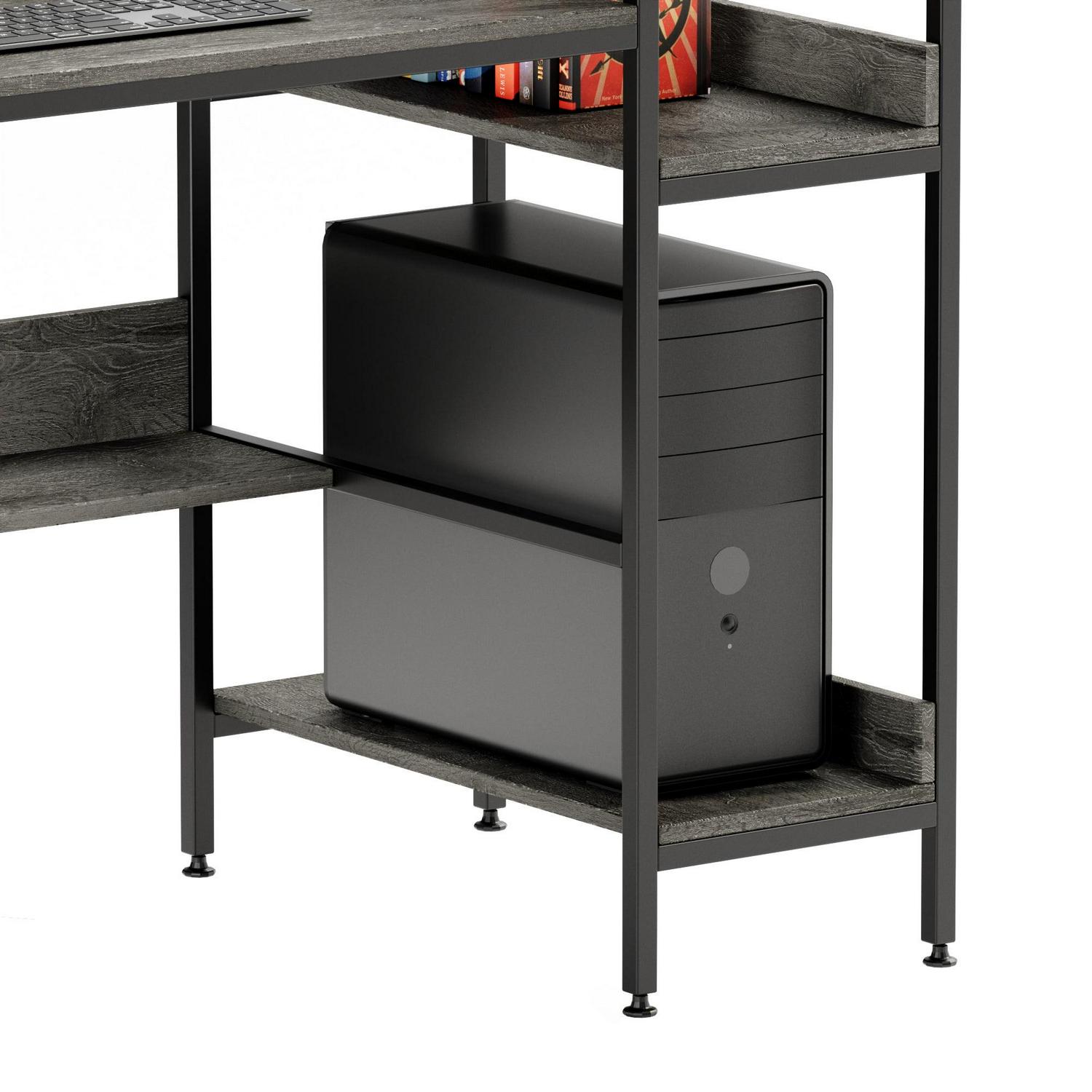 Bestier 47 Inch Computer Desk with Under Desk and Side Storage Shelves in Grey - Image 6
