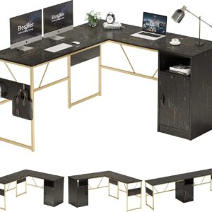 Bestier L Shaped Desk - 95" Corner Computer Desk with Storage Cabinet for Home Office, Black
