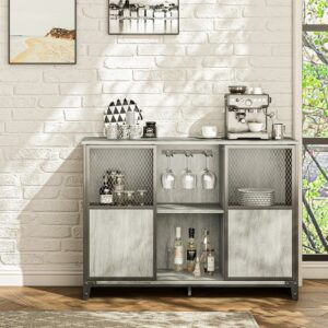 Bestier Farmhouse Buffet Sideboard Kitchen Table with Sliding Door Grey