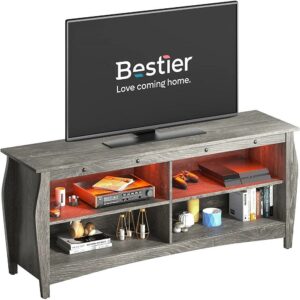 Bestier Farmhouse TV Stand with LED Lights Entertainment Center for TVs up to 70", Grey