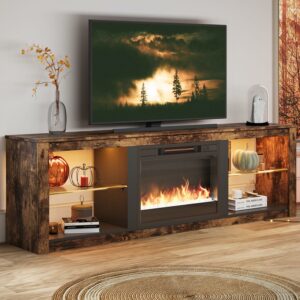 Bestier Fireplace TV Stand with LED Lights for TVs up to 75",Rustic Brown Finish