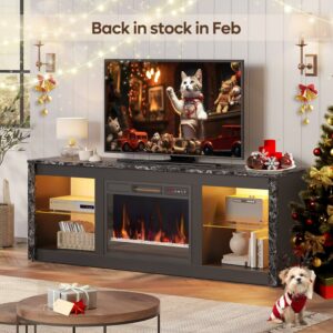 Bestier Modern Electric 7 Color LED Fireplace TV Stand for TVs up to 70", Black Marble