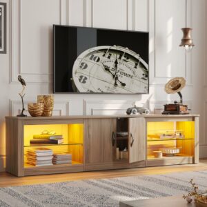 Bestier Modern LED TV Stand for TVs up to 80", Entertainment Center for Living Room, Pinewood