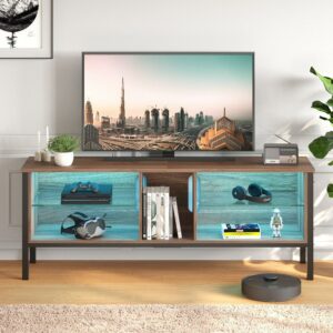Bestier Modern TV Stand for TVs up to 70", Console Table with RGB LED Ligths & Open Storage, Walnut