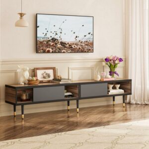 Bestier Mid-Century TV Stand for TVs up to 90" Reversible Entertainment Center for Corner, Pinewood
