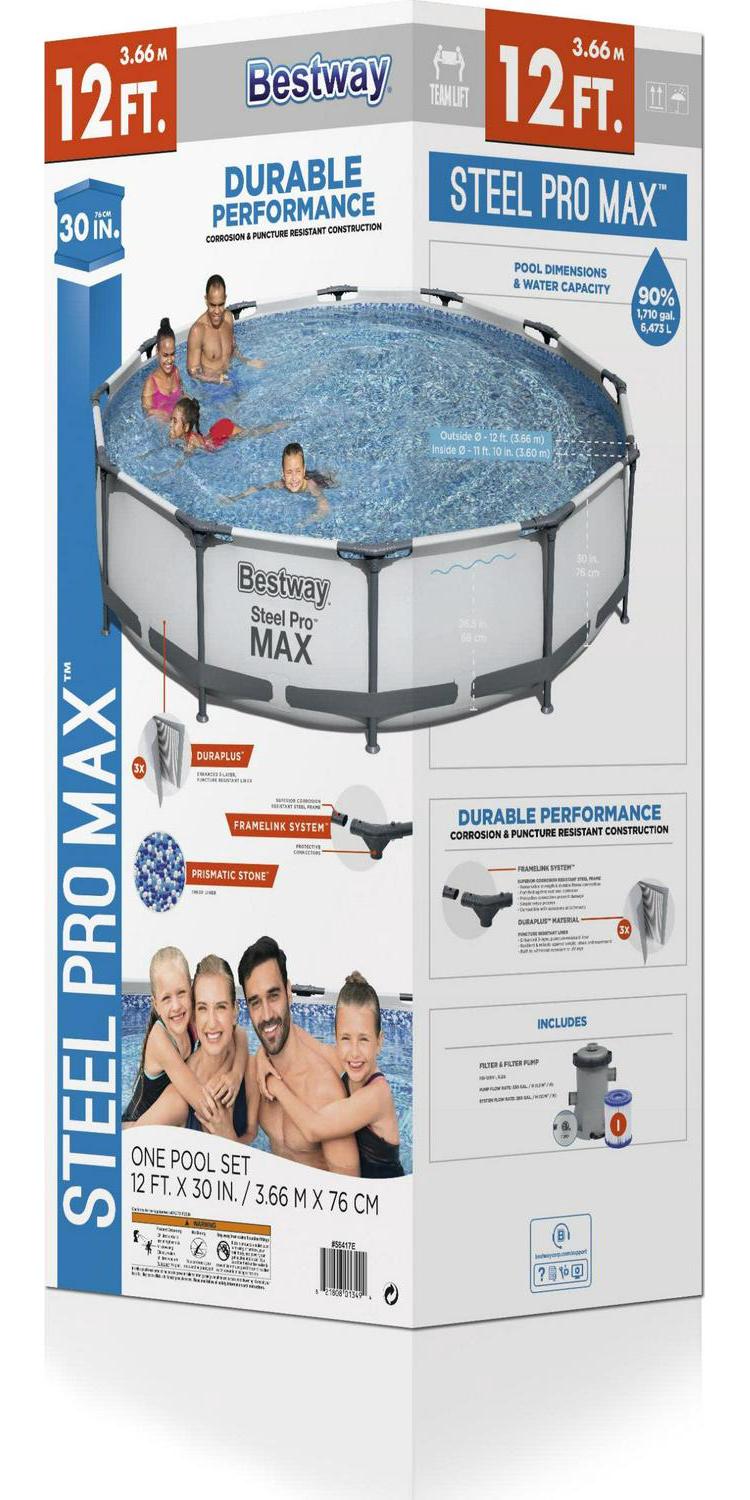 Bestway 12' x 30" Steel Pro Round Frame Above Ground Pool Set with Filter Pump - Image 6