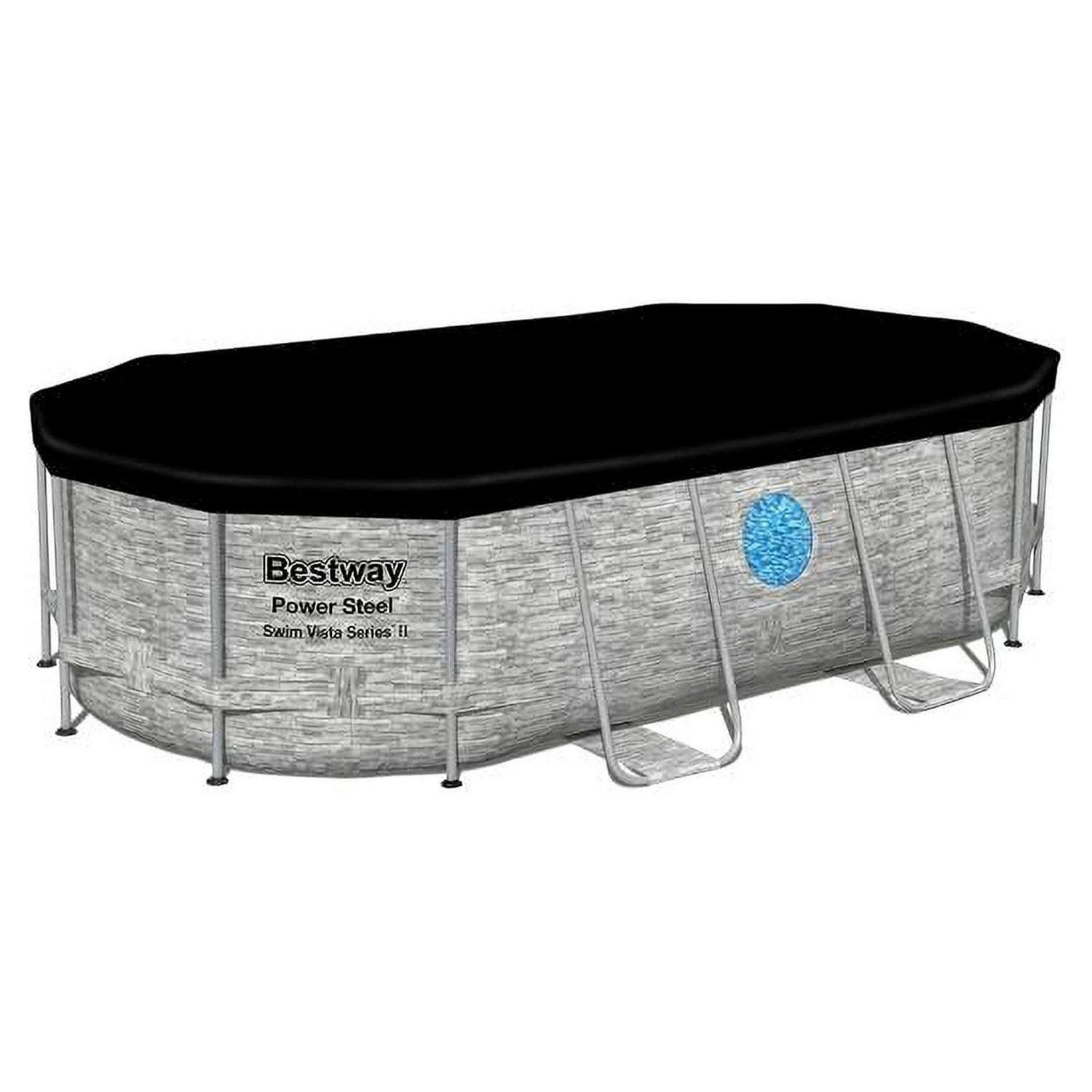 Bestway Power Steel Swim Vista 14’ x 8'2" x 39.5” Metal Frame Above Ground Pool, Stone - Image 3