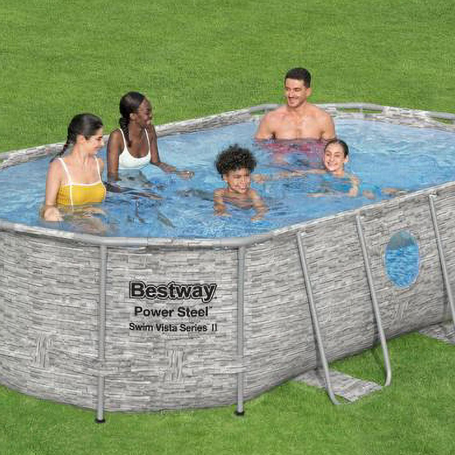 Bestway Power Steel Swim Vista 14’ x 8'2" x 39.5” Metal Frame Above Ground Pool, Stone - Image 8