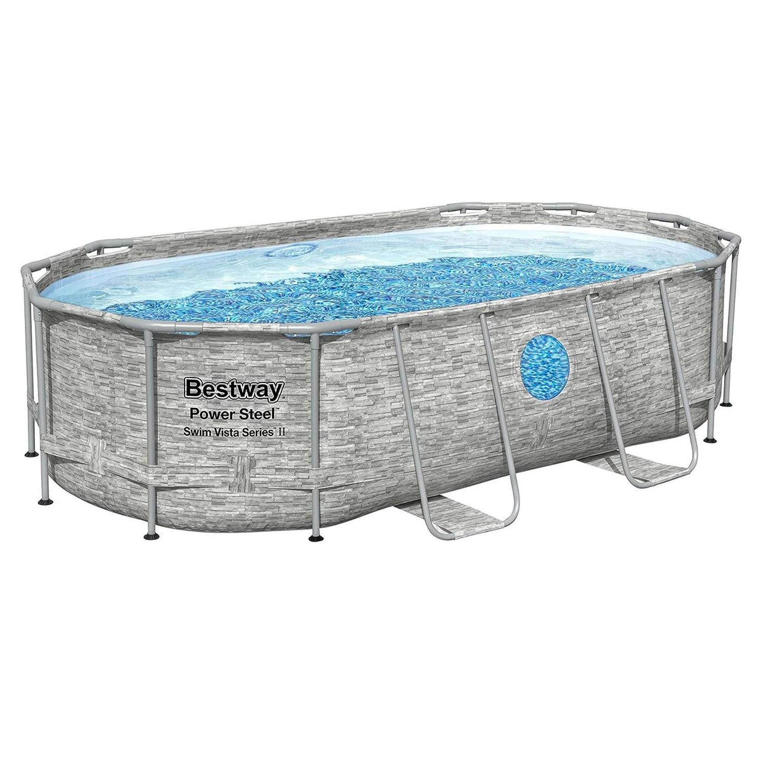 Bestway Power Steel Swim Vista 14’ x 8'2" x 39.5” Metal Frame Above Ground Pool, Stone - Image 2