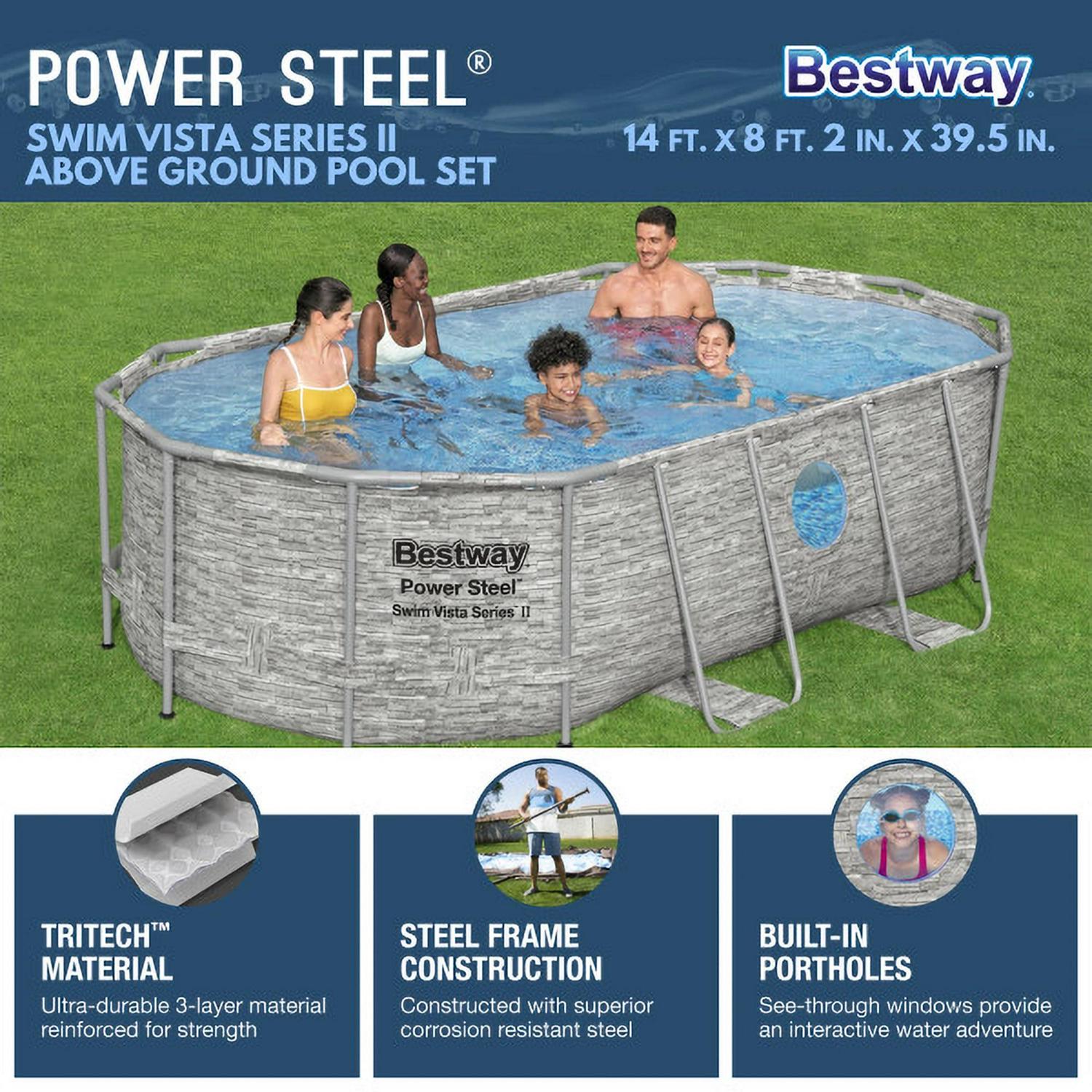 Bestway Power Steel Swim Vista 14’ x 8'2" x 39.5” Metal Frame Above Ground Pool, Stone - Image 5