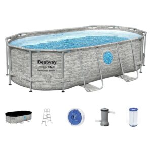 Bestway Power Steel Swim Vista 14’ x 8'2" x 39.5” Metal Frame Above Ground Pool, Stone