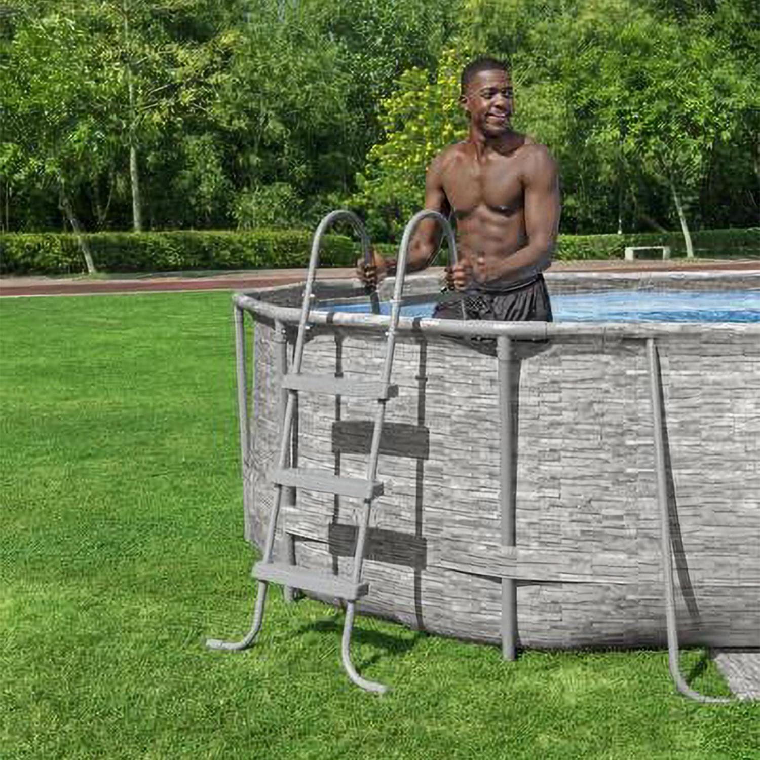 Bestway Power Steel Swim Vista 14’ x 8'2" x 39.5” Metal Frame Above Ground Pool, Stone - Image 6