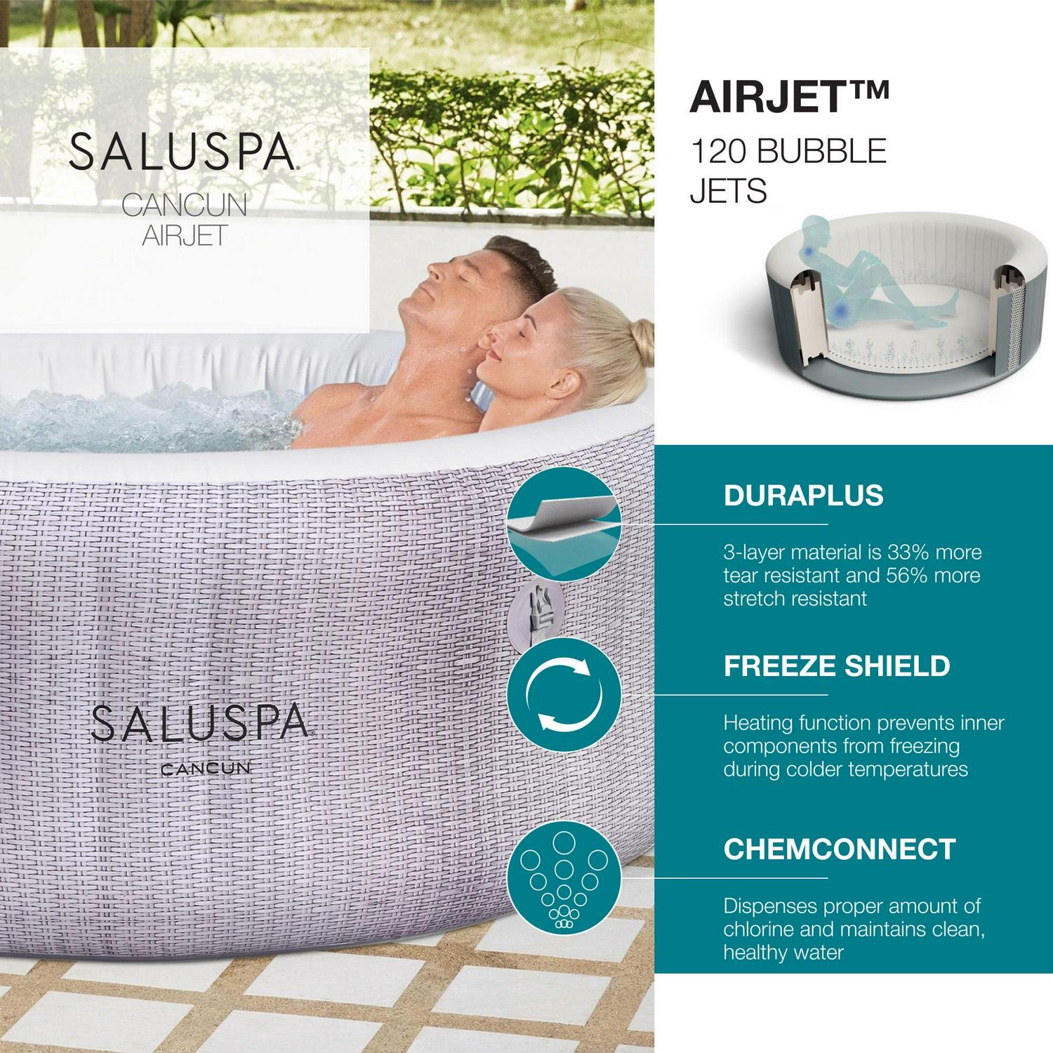 Bestway SaluSpa Cancun AirJet Inflatable Hot Tub with 120 Jets, Gray - Image 7