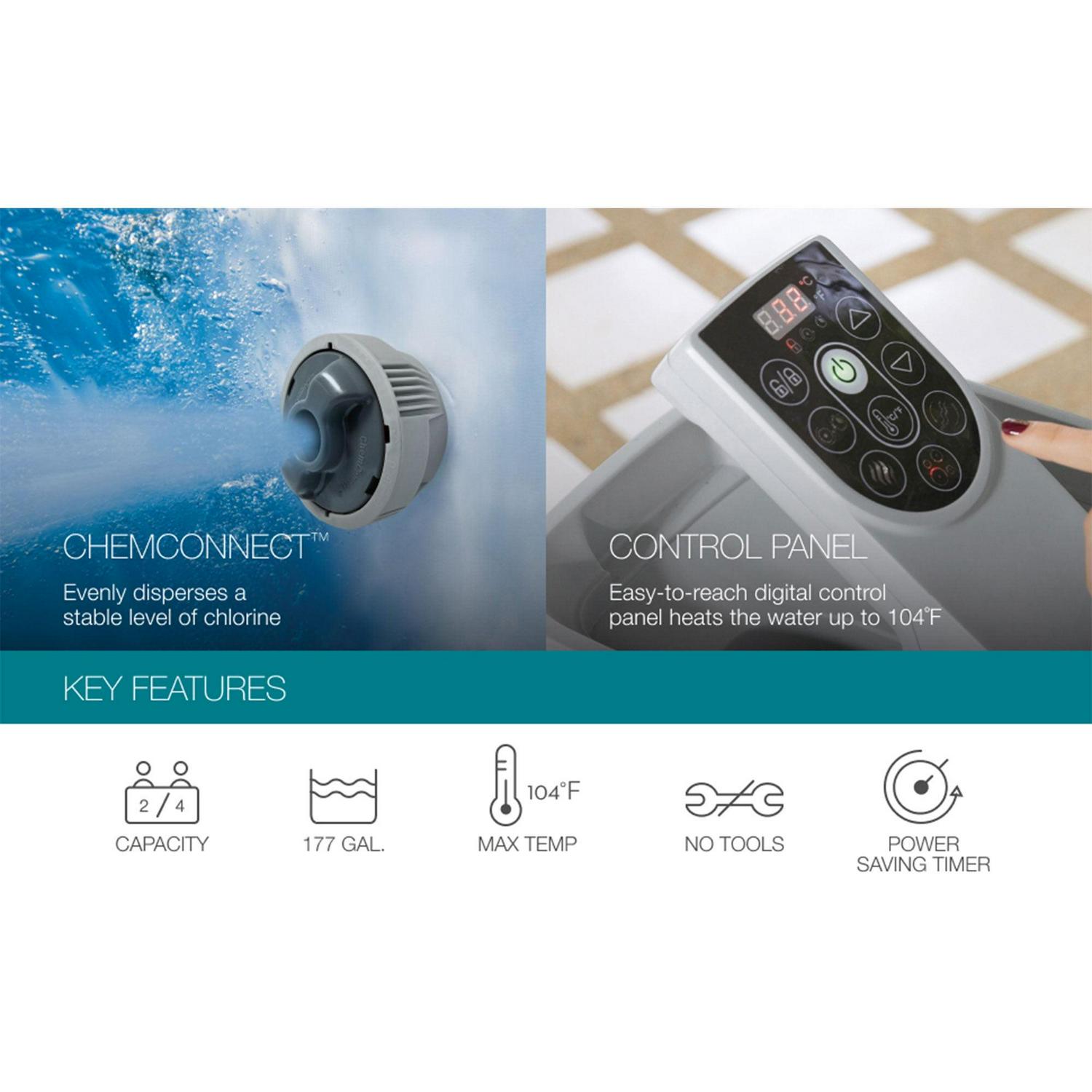 Bestway SaluSpa Cancun AirJet Inflatable Hot Tub with 120 Jets, Gray - Image 5