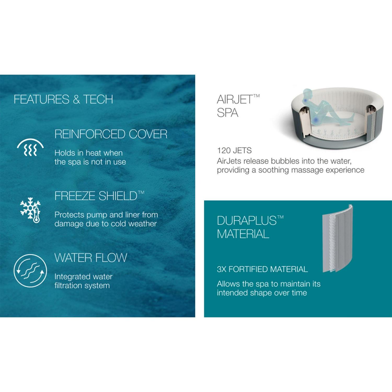 Bestway SaluSpa Cancun AirJet Inflatable Hot Tub with 120 Jets, Gray - Image 4