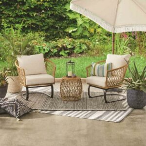 Better Homes and Gardens Ventura 3-Piece White Outdoor Boho Wicker Chat Set, Wicker Frame