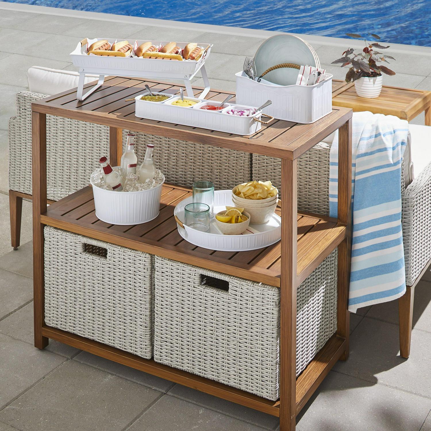 Better Homes & Gardens Davenport Outdoor Patio Rectangular Steel Console Table, Gray