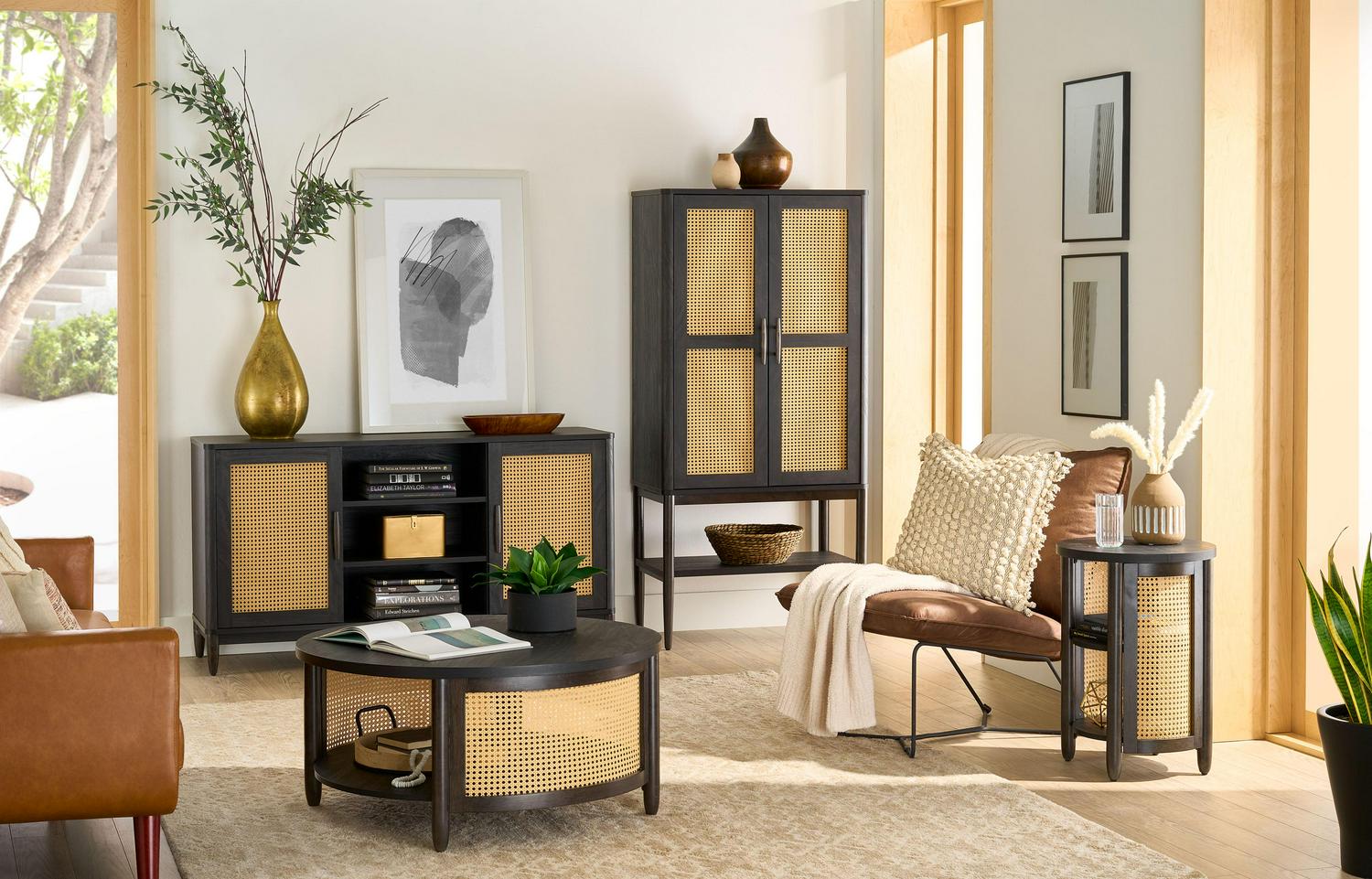 Better Homes & Gardens Springwood Caning Coffee Table, Charcoal Finish - Image 2