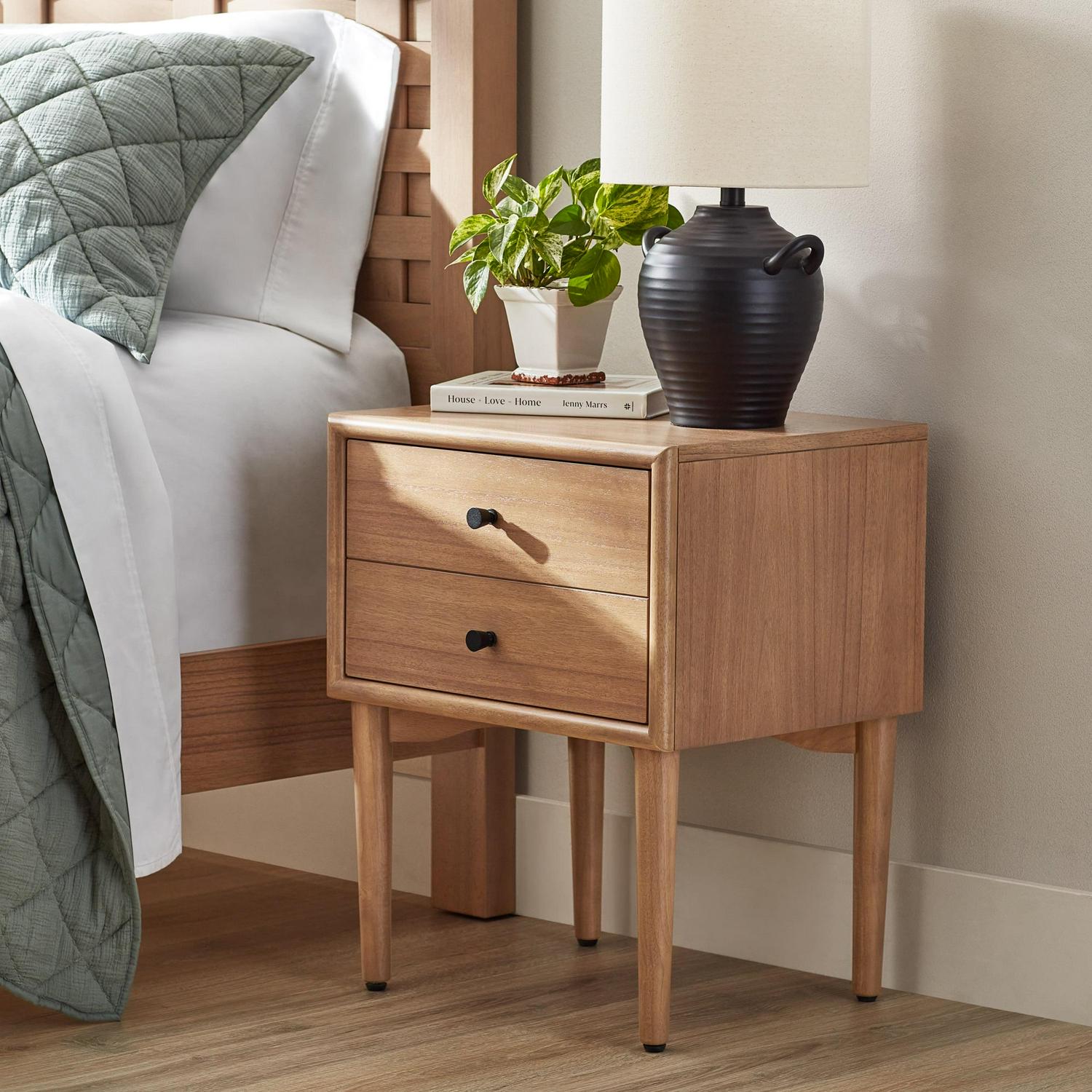 Better Homes & Gardens Bristol Nightstand with Solid Wood Frame, Natural Oak finish, by Dave & Jenny Marrs