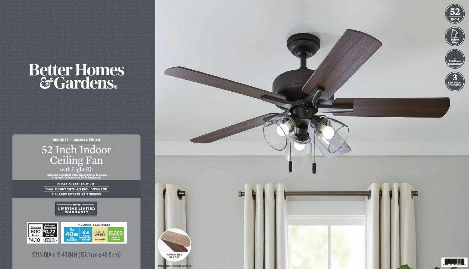 Better Homes & Gardens 52" Bronze Transitional Ceiling Fan, 5 Reversible Blades, 3 LED Bulbs Included - Image 10