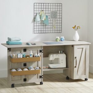 Better Homes & Gardens Modern Farmhouse Sewing Table, Rustic White Finish