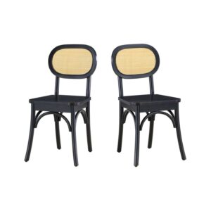 Better Homes & Gardens Camden Dining Chairs with Rattan and Solid Wood, Black Wood finish, by Dave & Jenny Marrs