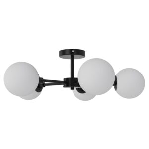 Better Homes & Gardens Five Globe Flush Mount Ceiling Light Matte Black Finish，T6×5 40W Soft White, Candelabra Base, Dimmable, 1 Pack