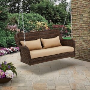 Better Homes & Gardens Camrose 2-Seat Wicker Porch Swing with Cushions, Brown
