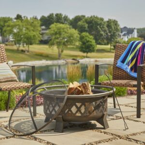 Better Homes & Gardens 35" Round Lattice Wood Burning Fire Pit with Cover, Antique Bronze